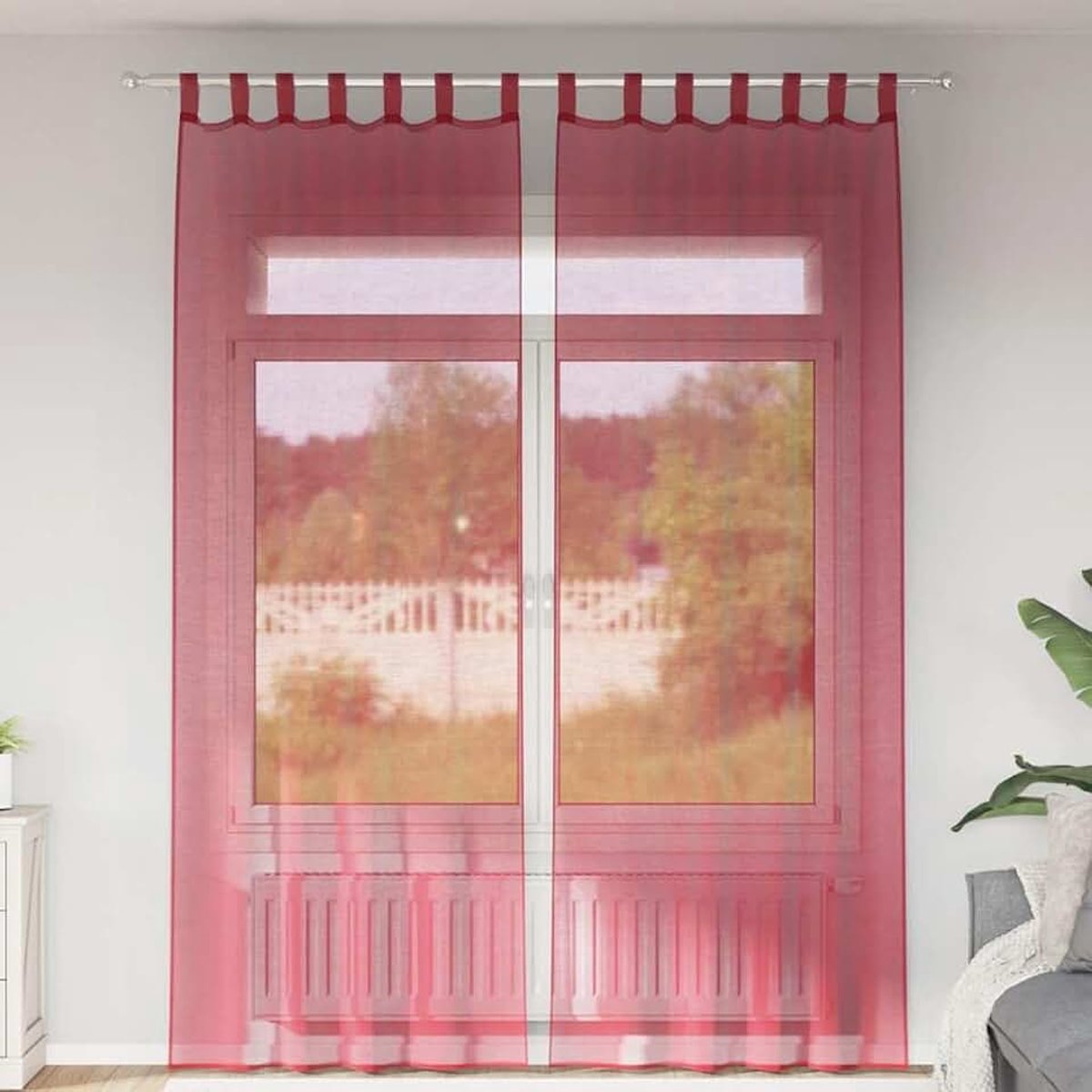Gordijnen met lussen, 2 stuks, wijnrood, semi-transparante gordijnen van 100% polyester voor daglicht en privacy, wasbaar en duurzaam, kamerdecoratie, 140 x 260 cm