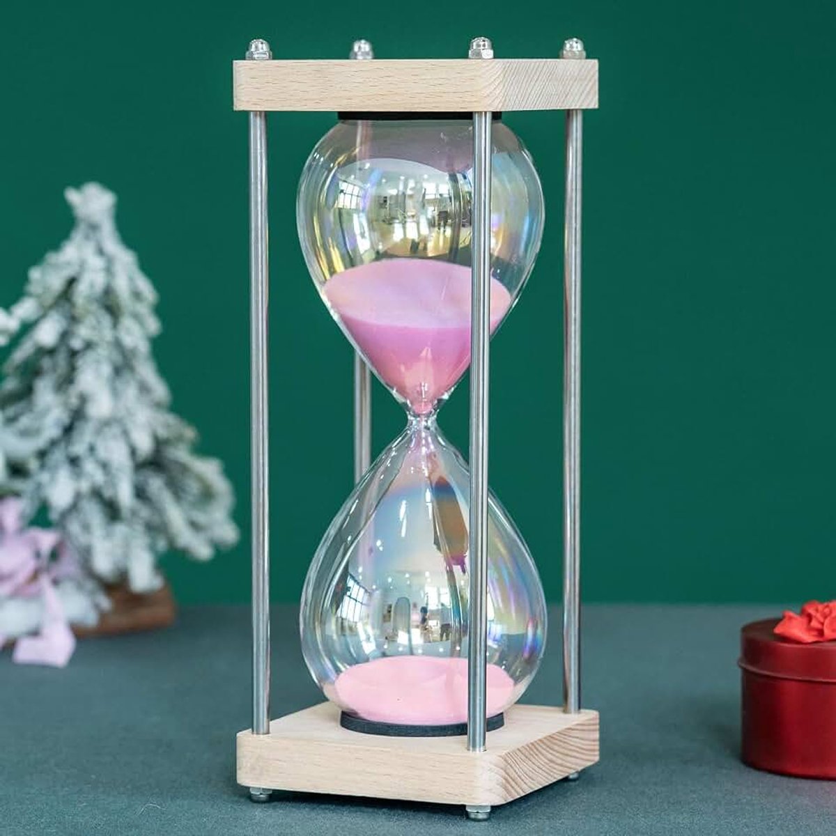 Timer 60 minuten, Decoratieve zandloper, Voor huis, bureau, keuken, restaurant decoratief, kantoor, huwelijksdecoratie. (Roze)