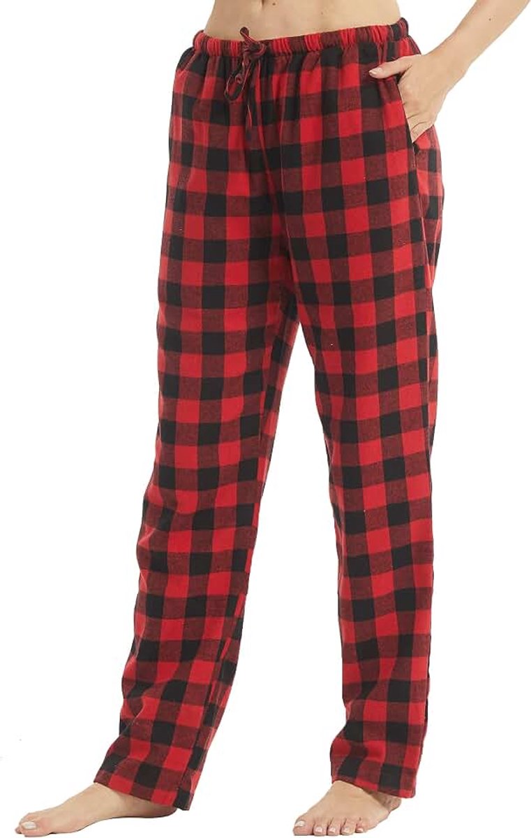 Pyjamabroek voor dames, 1-2 stuks, lang, flanel, katoen, geruit, pyjamabroek, winter, zacht, nachtkleding, broek, vrijetijdsbroek met zakken en trekkoord