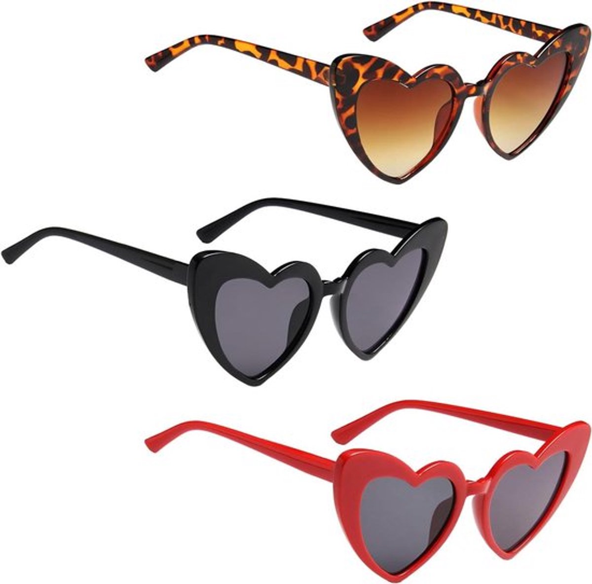 Set van 3 retro zonnebrillen in hartvorm voor dames - Kleurrijke liefdeshart brillen met UV400 bescherming - Ideale damesmode voor feestjes