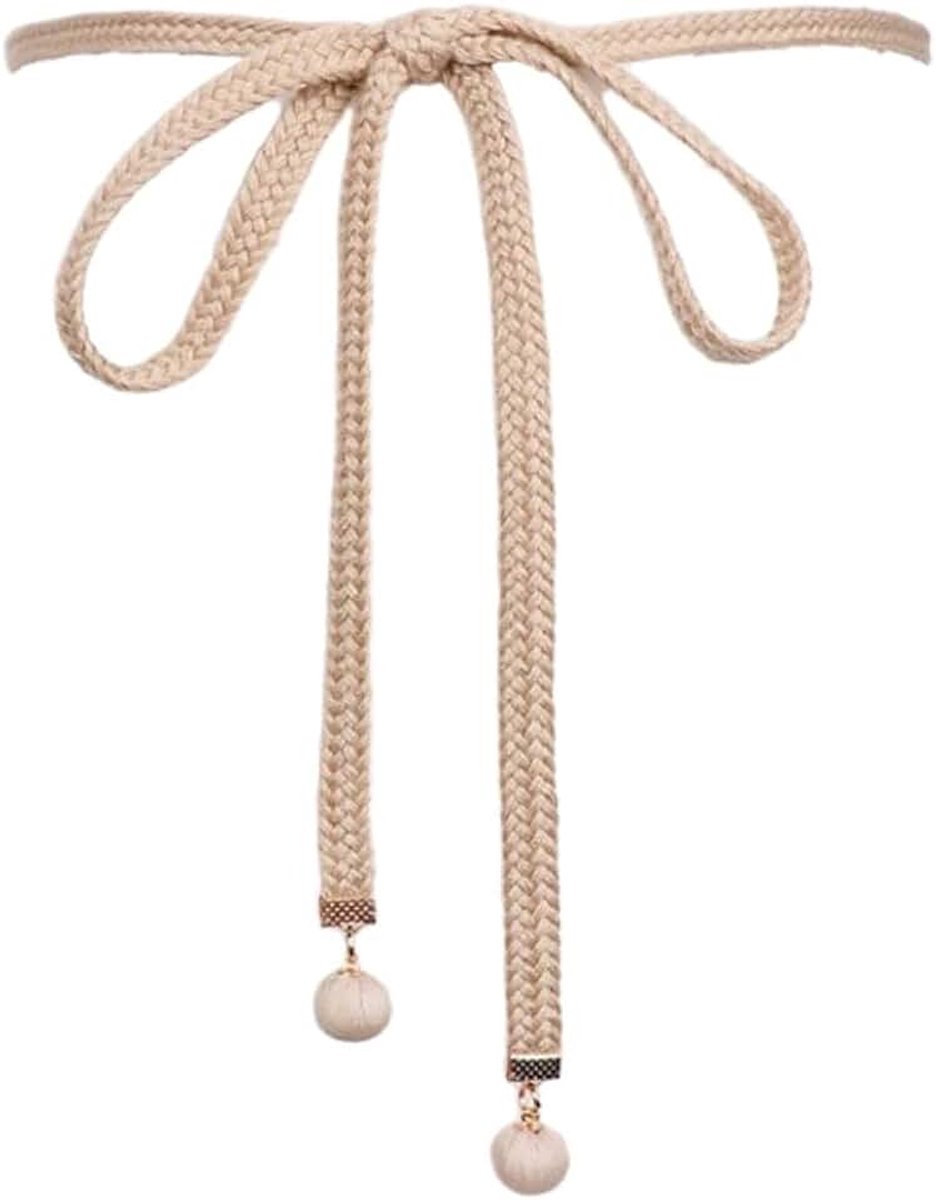 1 stuk gevlochten tailleriem voor dames, decoratieve tailleriem, kledingriem, smalle riem voor vrouwen, tailleketting, kettingriem voor jurk, jeans, rok, lange overhemden, 148 cm, kaki