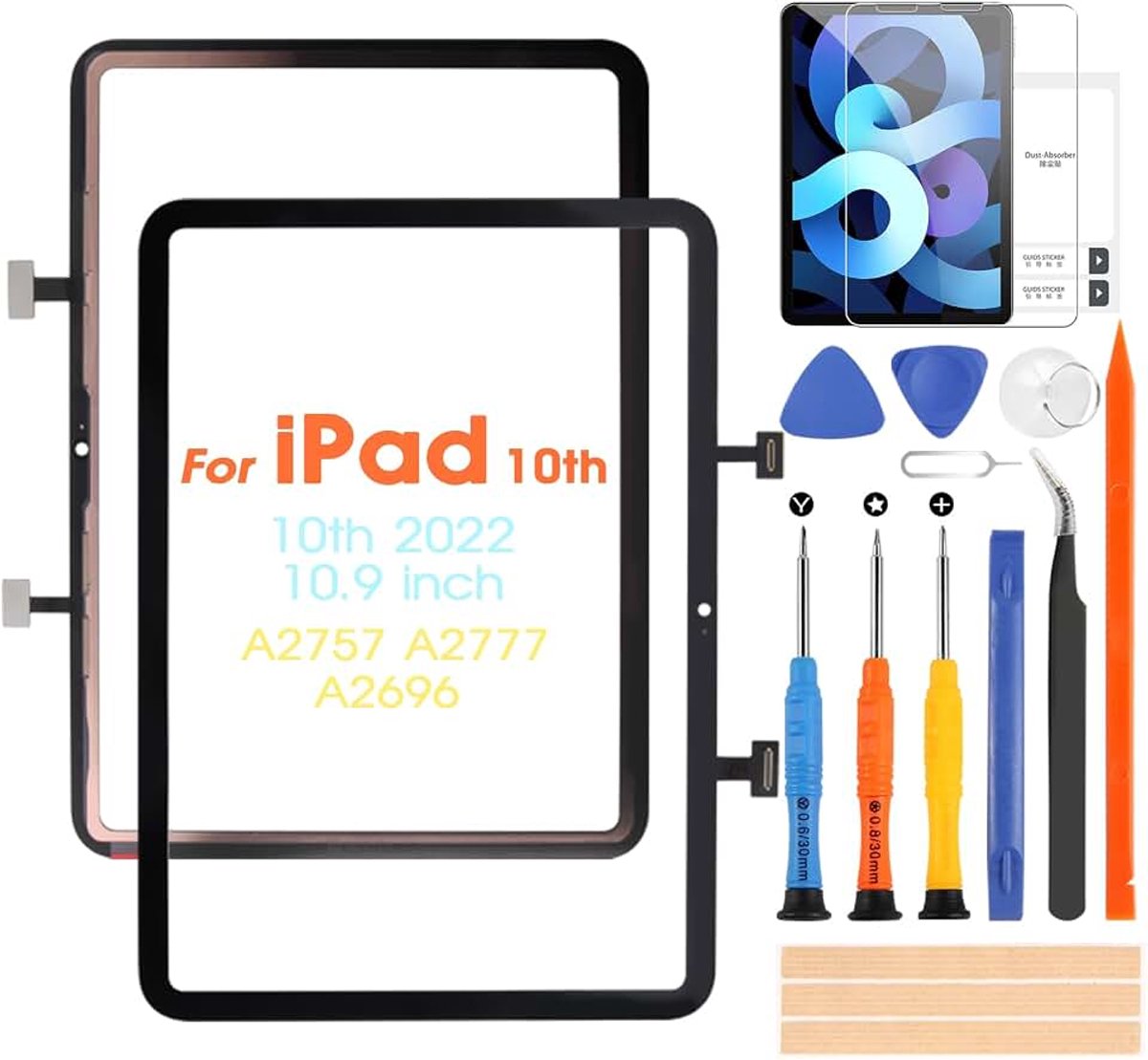Touchscreen voor iPad 10e 2022 generatie 10,9 inch A2757 A2777 A2696 digitizer voor iPad 10.9 10A aanraakscherm vervanging touchscreen voorkant met reparatieset (exclusief LCD)