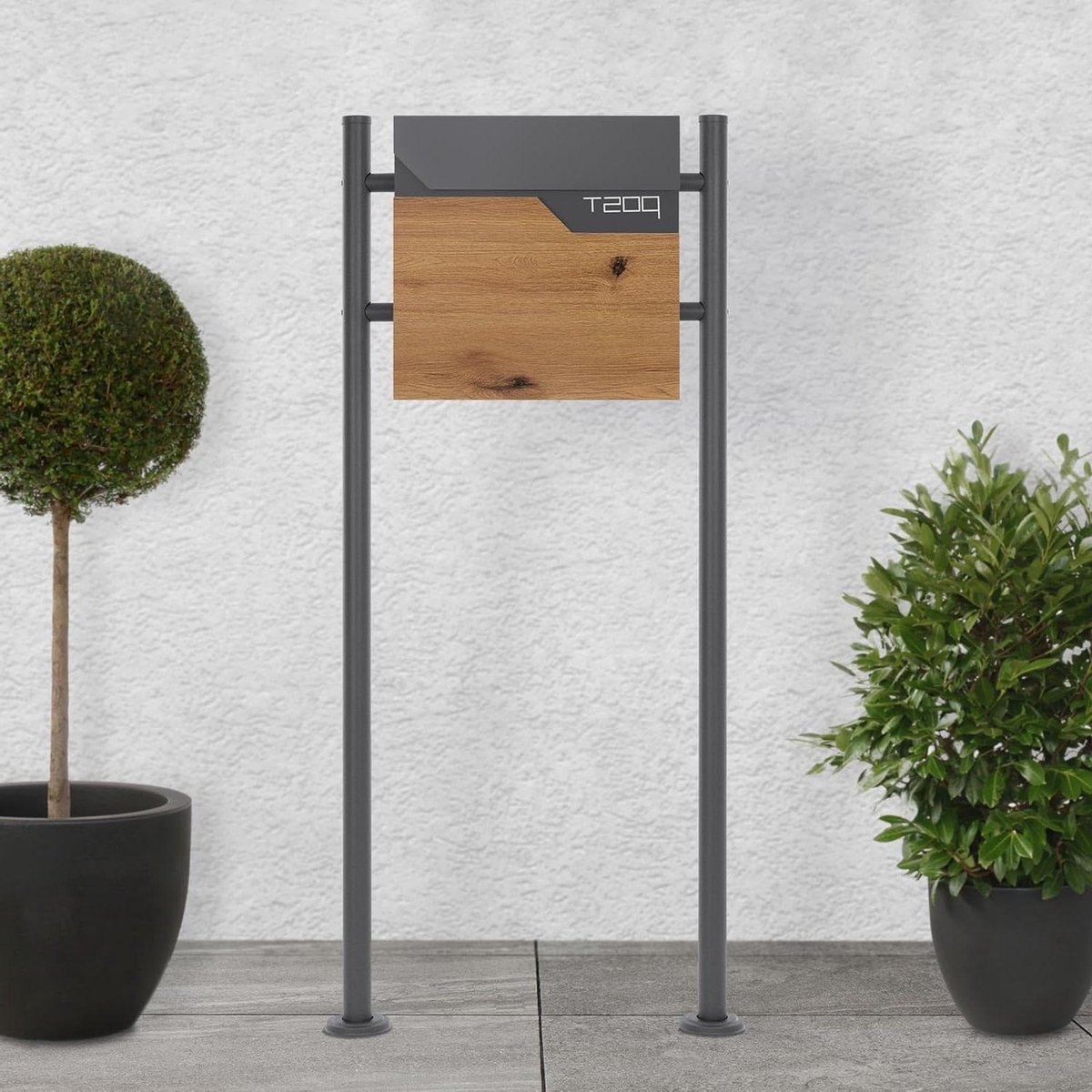 Zuilbrievenbus met krantenvak - Design brievenbus - Post ontvangen - Gepoedercoat rvs - 120 cm hoog - Antraciet