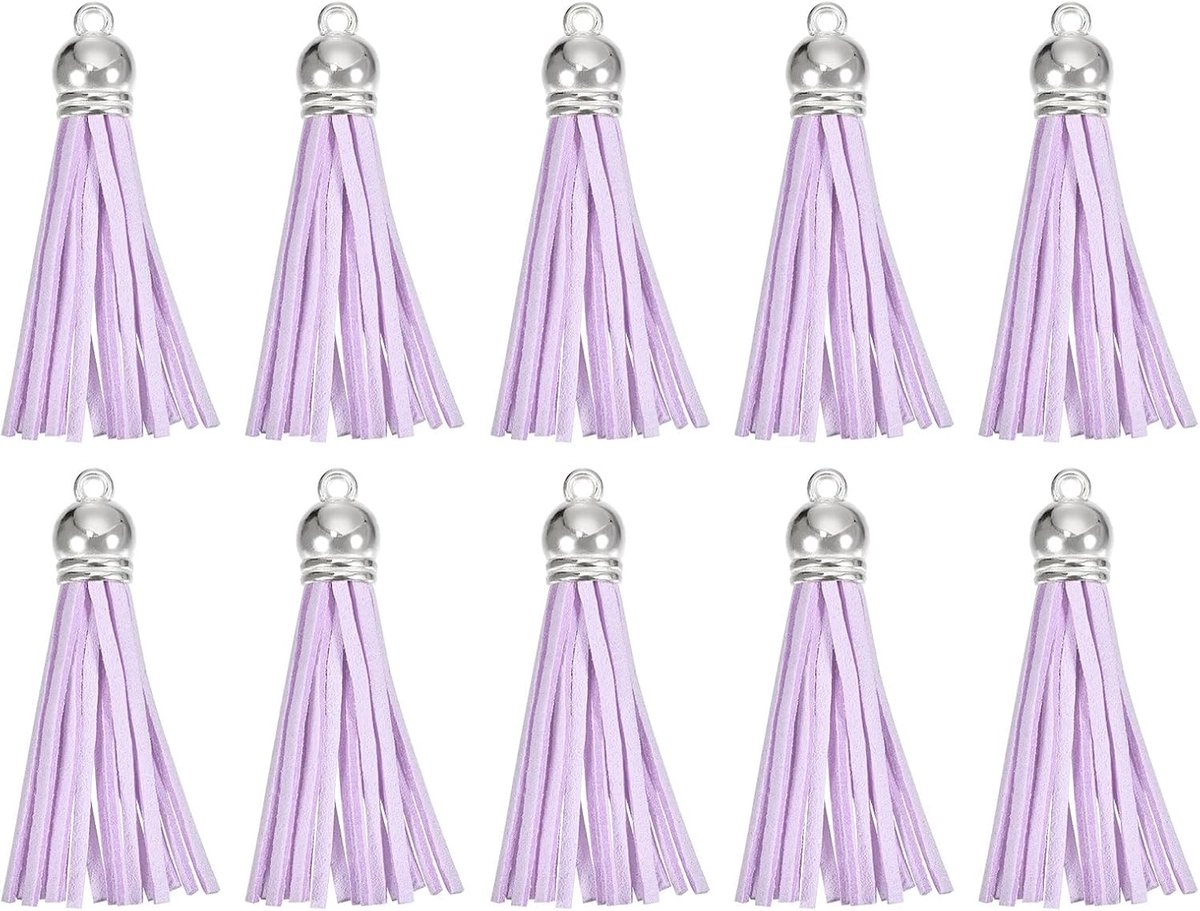 20 stuks 5,2 inch hanger sleutelhanger met kwasten van leer zilveren kap voor armband met hanger sieraden maken handwerk decoratie doe-het-zelf handwerk lichtpaars