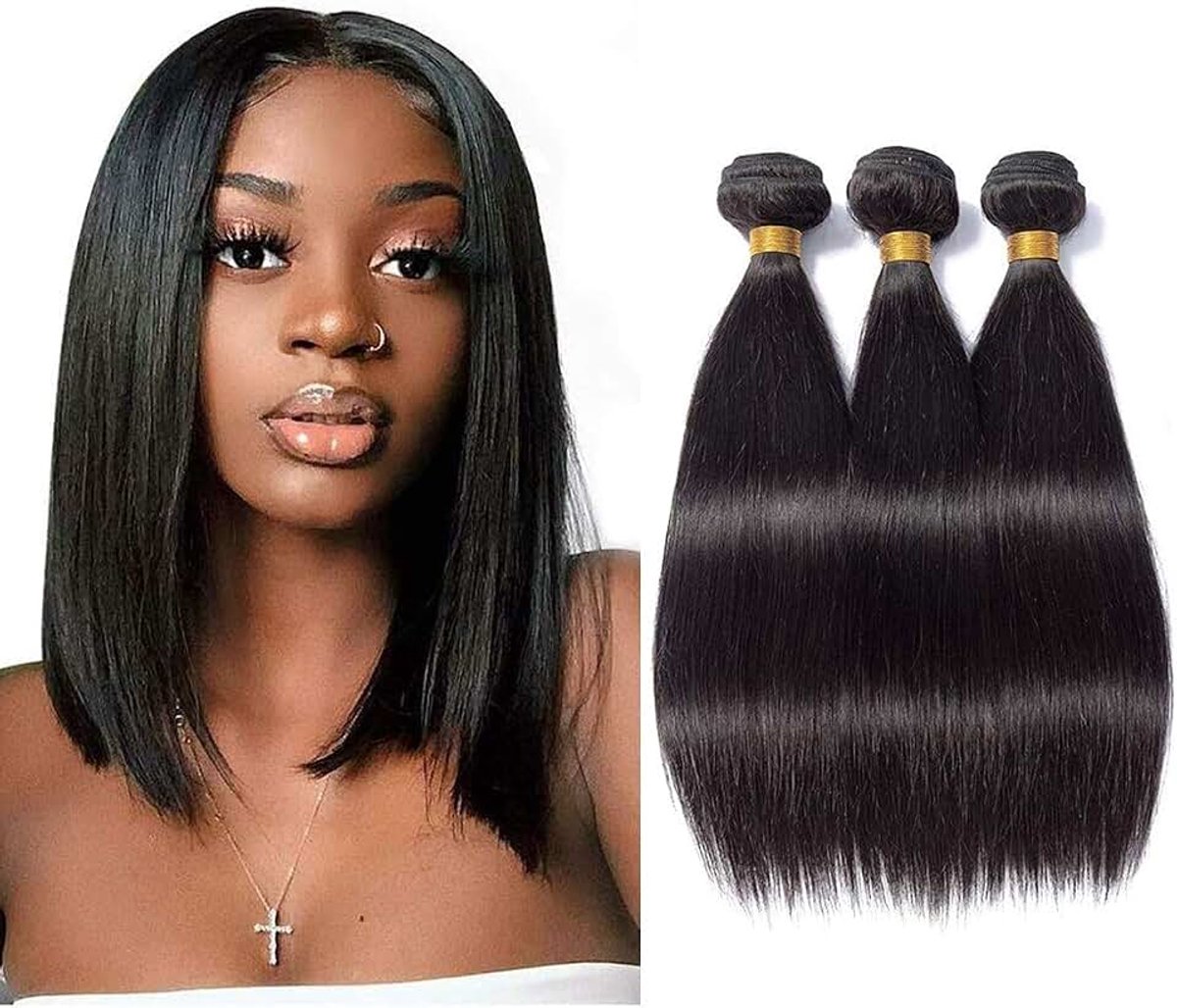 Straight Hair Human Hair 3 Bundles (12 12 12 inch, 210g) Braziliaans steil haar menselijk haar 100% Unprocessed Virgin Brazilian Straight Human Hair Extensions 3 Bundles Natural Color