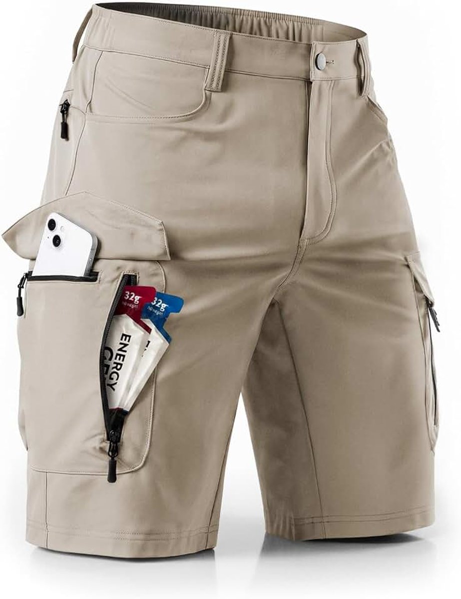 Korte broek voor heren met 7 zakken, cargo shorts, werkbroek mannen, korte bermuda, wandelbroek, stretch fietsbroek, chino zomer, MTB-broek