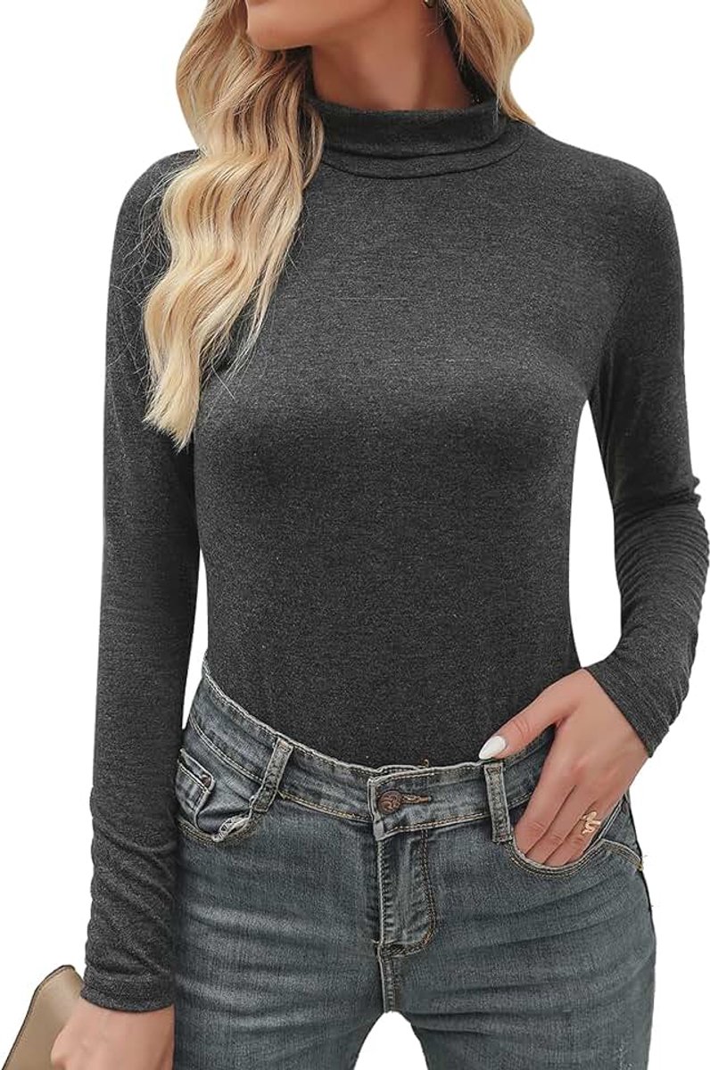 Damestop met hoge kraag, coltrui, lange mouwen, licht, nauwsluitend, basic top, elegant ondergoed, ademend, elastisch onderjack voor lente en herfst