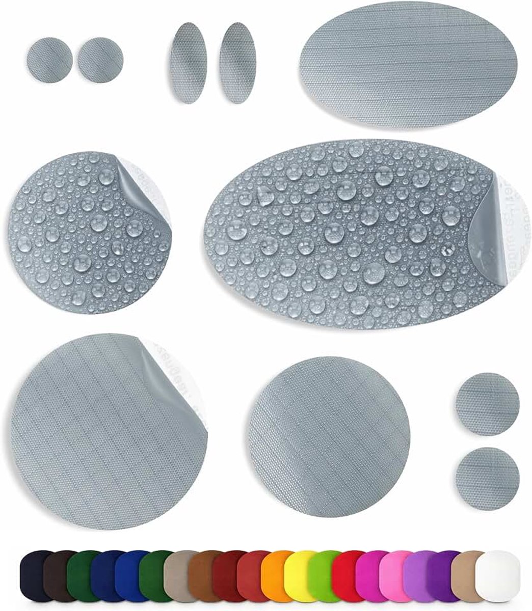 Reparatiepatches | Pre-cut, zelfklevend, zacht, waterdicht, scheurvast nylon stof om gaten in kleding, slaapzakken, skibroek (11 stuks) te bevestigen