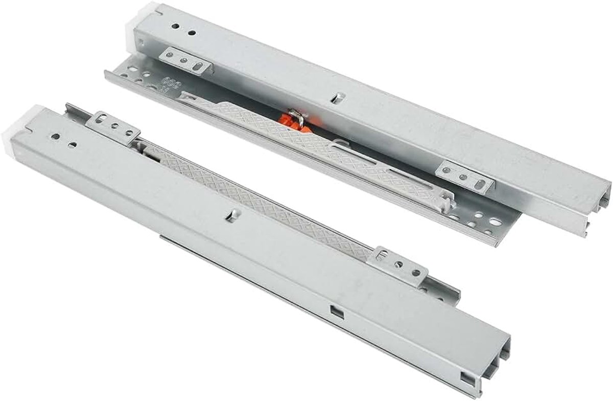 Ladegeleiders vloermontage ladeuittrek, 1 paar ondervloer geleidingen laderails volledig uittrekbaar, verborgen Softclose geruisloze glijgeleider telescooprails met demping (250mm10inch)
