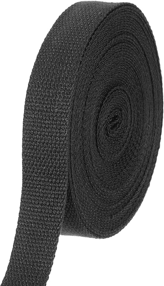 Katoenen band, 2,5 cm, 11 yard polyester, katoenen weefsel, twillband, voor kunst en handwerk, voor het maken van stoffen riem, outdoor-accessoires, zwart