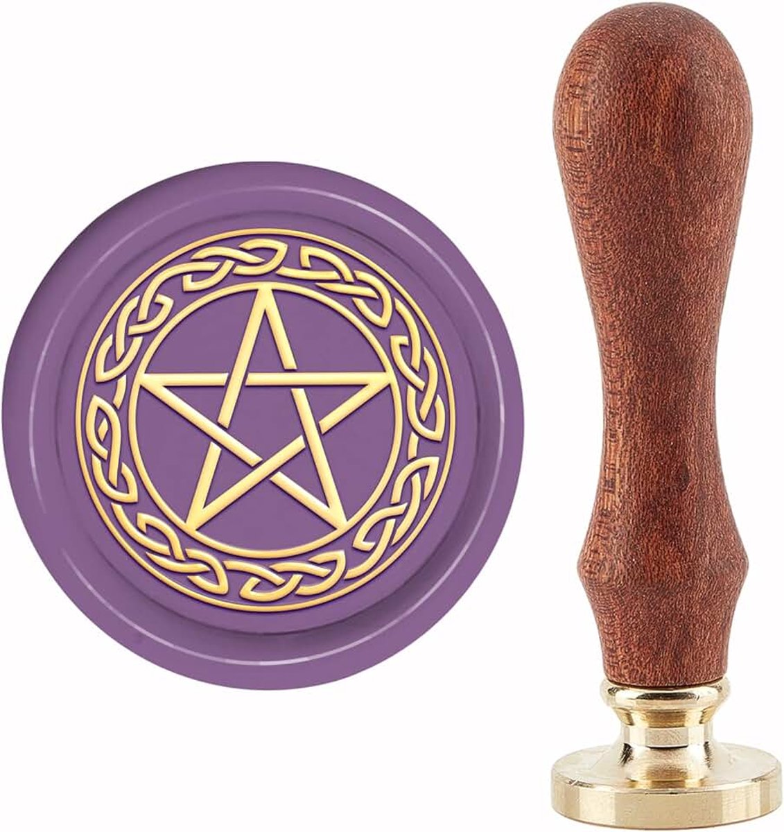 Wax-zegelstempel pentagram zegelwas knoop 30 mm afneembare messing kop met houten handvat voor uitnodigingen cadeau wenskaarten wrap