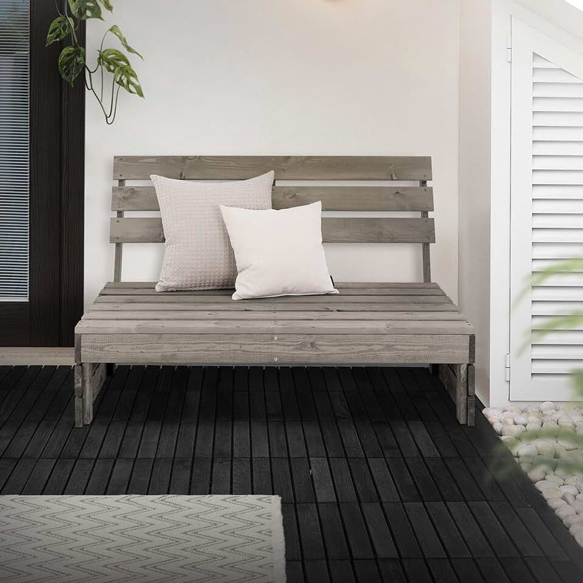 Tuinbank 3-zits met rugleuningen, van massief hout, 120x76,5x70 cm, uitgewassen grijs, robuust en weerbestendig, parkbank zitmeubel tuinmeubelen houten bank, voor tuin, balkon en terras