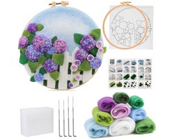 Casalora Punch Needle pakket Paarse hortensia - Naaldviltpakket / Borduurpakket DIY Kit voor Starters en Volwassenen - Complete DIY Starterset met Wol, Frame en Viltnaalden