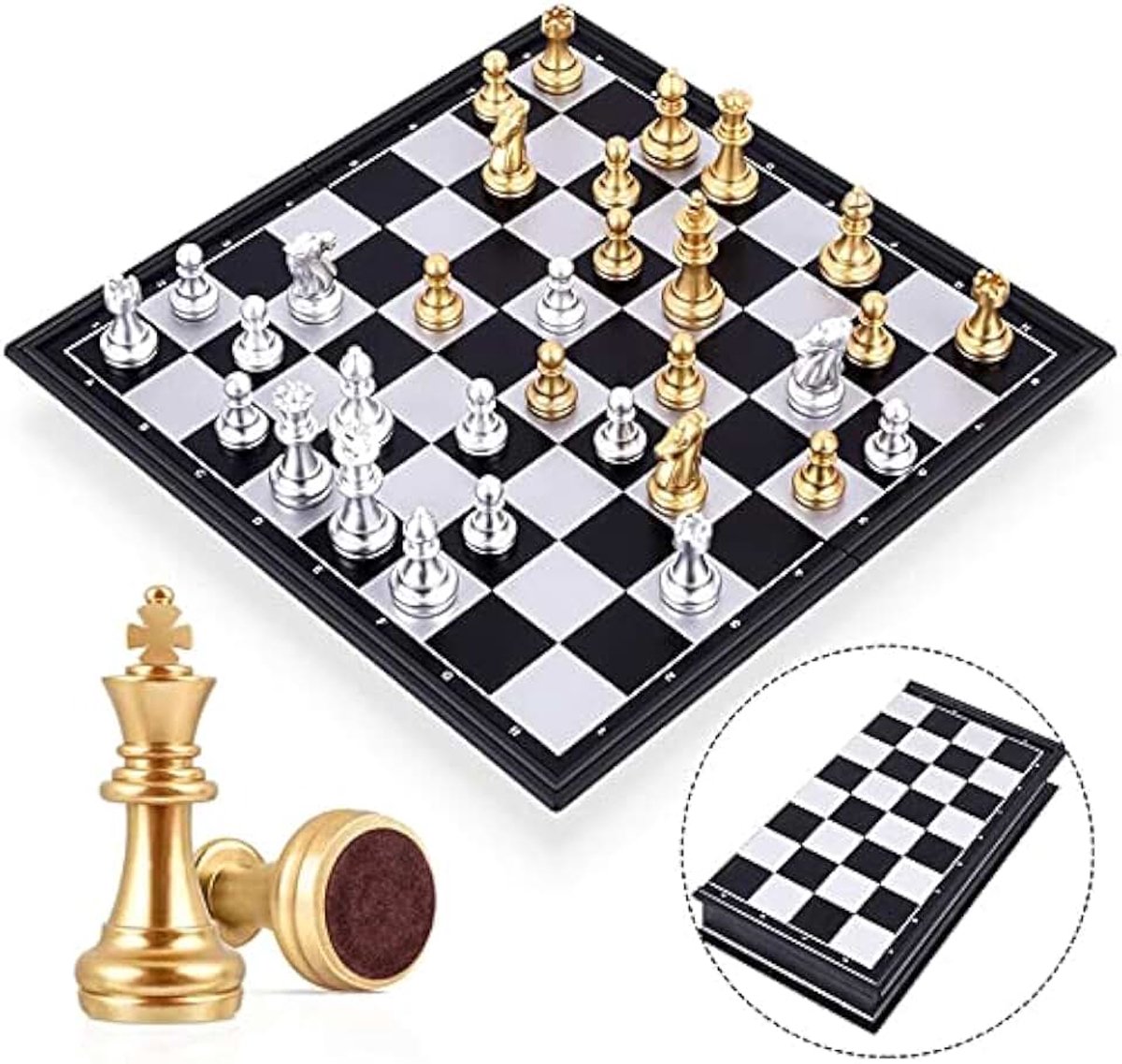 25 / 32cm middeleeuwse schaak set schaakbord 32 goud zilver schaakstukken magnetische bord game schaak figuur Sets checker met doos Schaken (Color : 20x20cm)