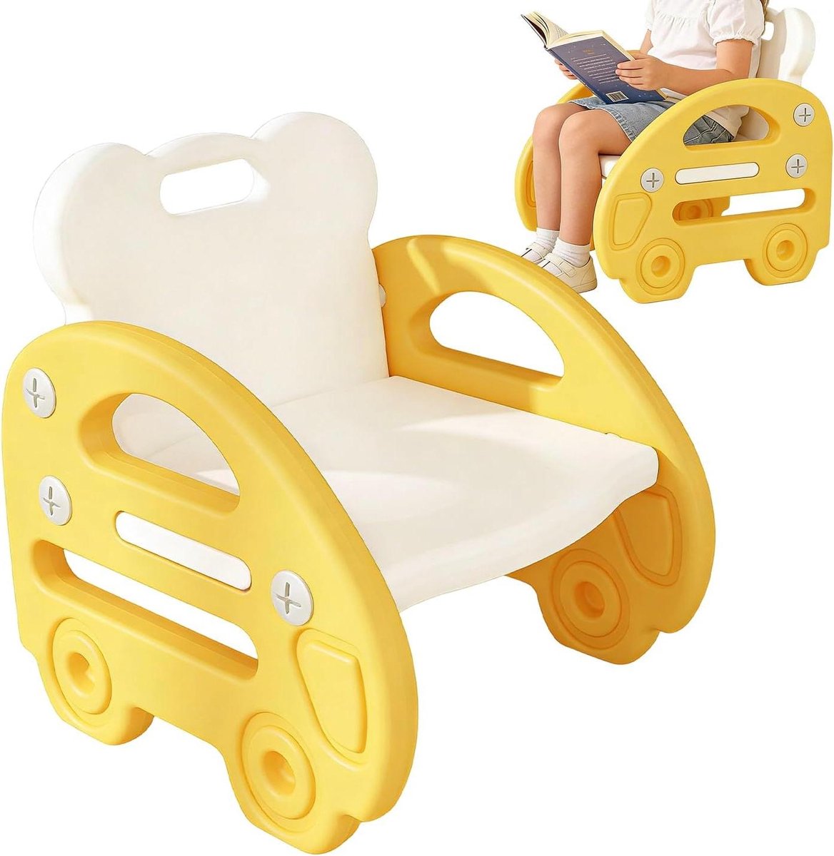Kinderstoel Met Rugleuning - Peuterkrukje Stoeltje - Actief Zitten Leren - Ingebouwd Handvat - 33 x 15 x 33 cm