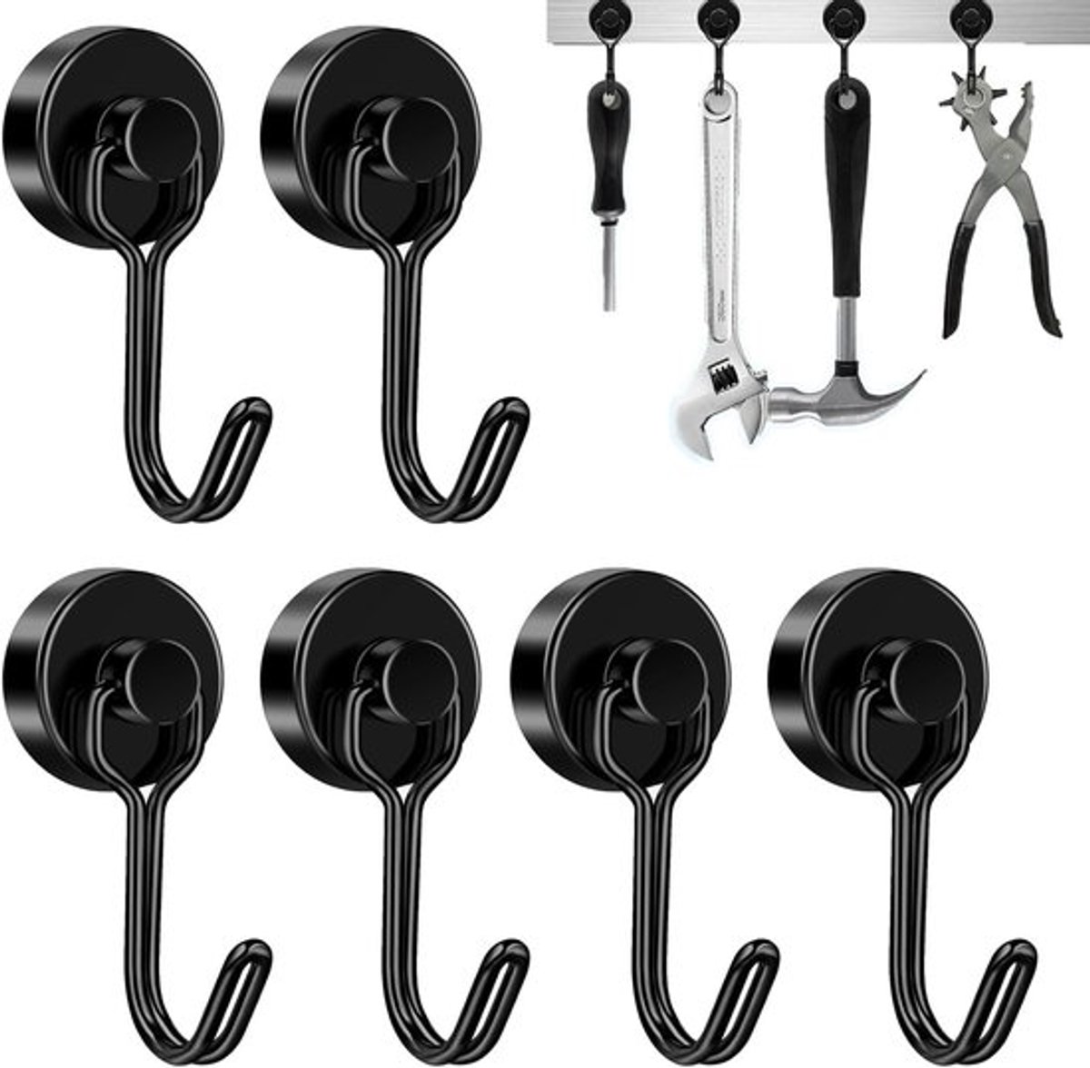 Magneethaken Extra Sterk - 6 Stuks - 25 mm Neodymium Magneten - Houdt 15 kg - Draaibare Zwarte Haken - Duurzaam en Roestbestendig - Magnetische Haken