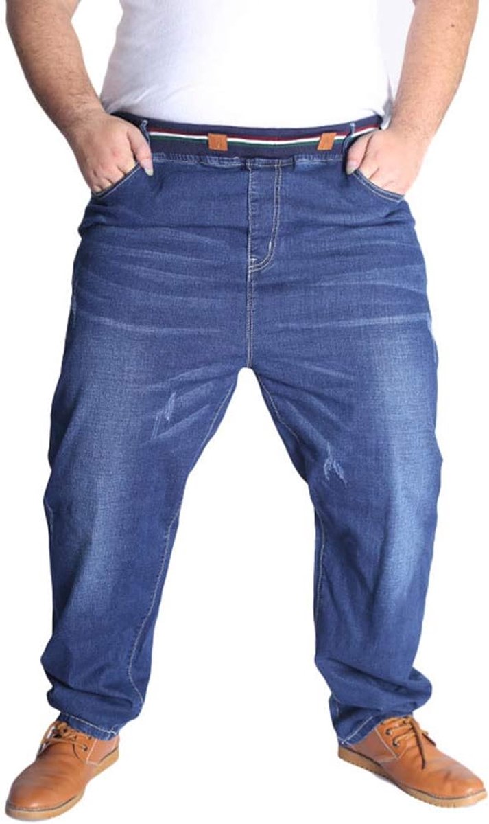 Jeans oversized jeansbroek rekbare losse pasvorm jeans broek mannen hoge taille stretch rechte jeans broek stonewashed denim lange jeans broek vrijetijdsbroek, blauw, 3XL