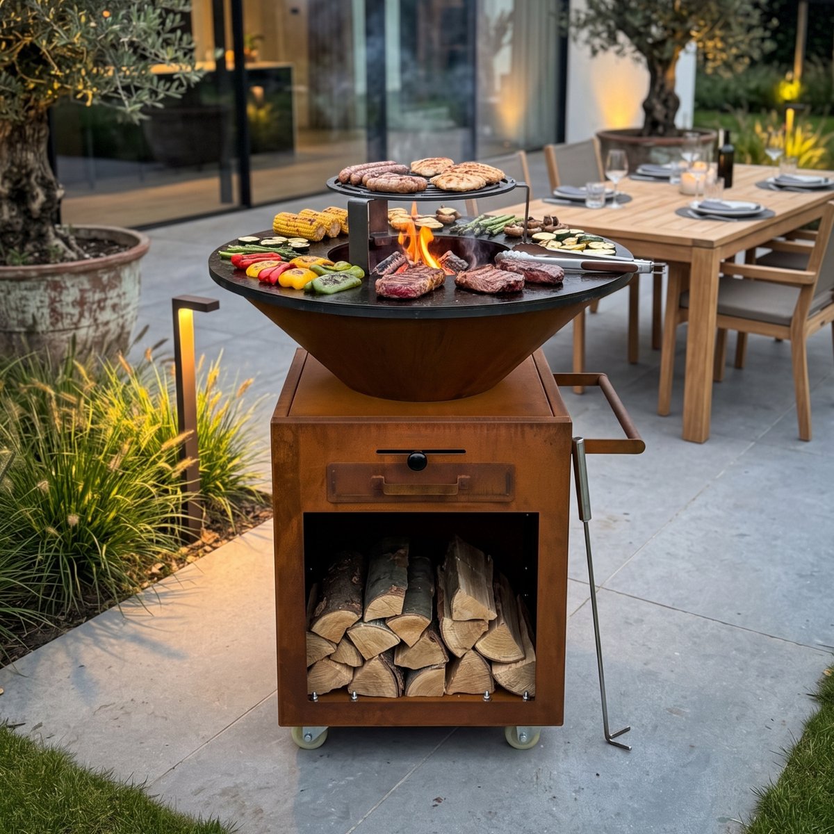 ASH Grill & Heat Grillmaster - Plancha BBQ - Ø 78 cm - Verhoogd grillrooster - Vergrendelbare zwenkwielen