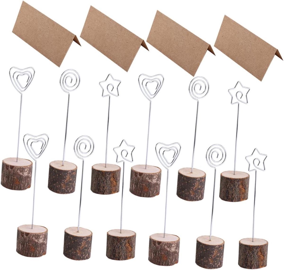 Houten Memo Clips - Fotohouders Tafelnummers - Feestdecoratie Tafel - Houten Stomp Basis - 15 cm - Houtkleur