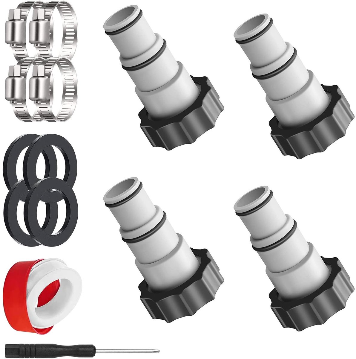 zwembad slangadapter, zwembad slang adapter met roestvrijstalen klemmen, zwembad slang adapter 32 naar 38 mm voor Intex zwembad (wit)