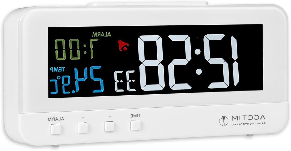 Radio Wekker - Digitale Klok - Nauwkeurig Tijd Bijhouden - Automatische Tijdinstelling - 14 cm Hoog - Zwart
