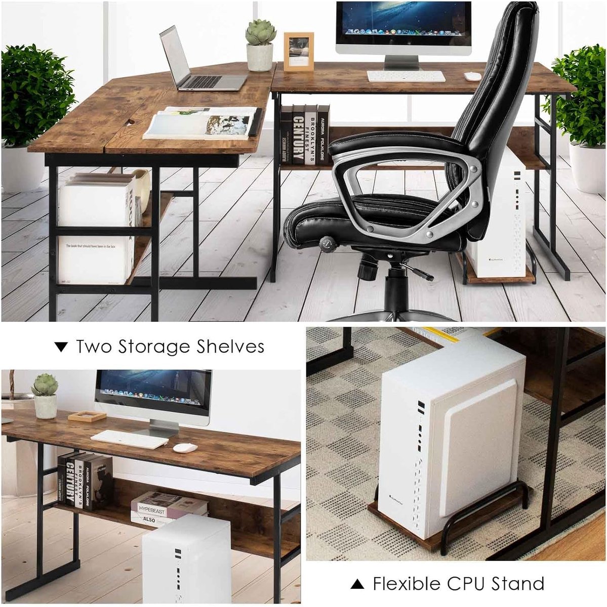 L-vormig bureau - Werkplek tafel - Thuiswerken Kantoor - Kantelbaar tafelblad - 170 x 150 cm - Rustiek bruin thumbnail 3