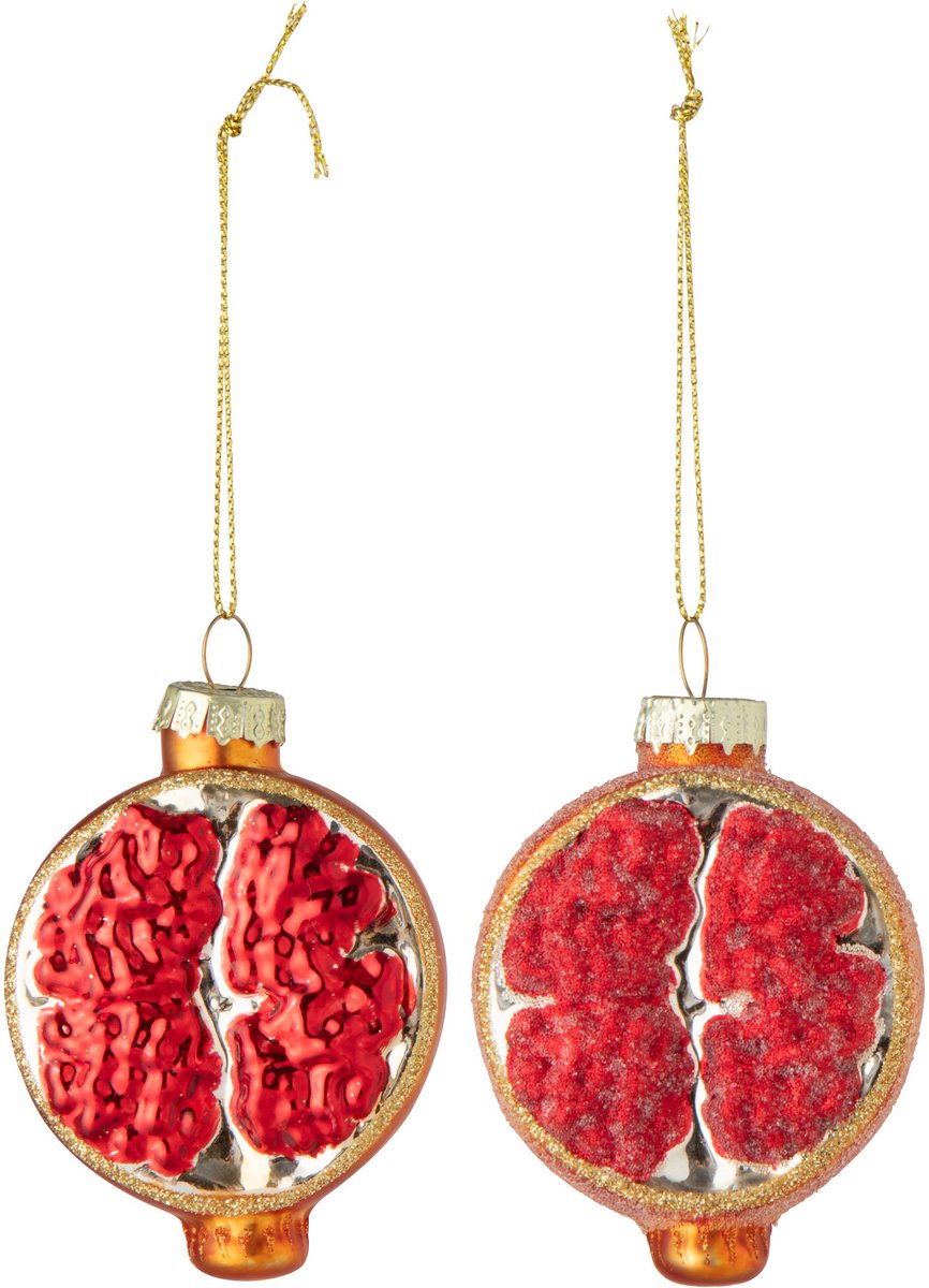 J-Line hanger Granaatappel - glas - rood/oranje - 2 stuks