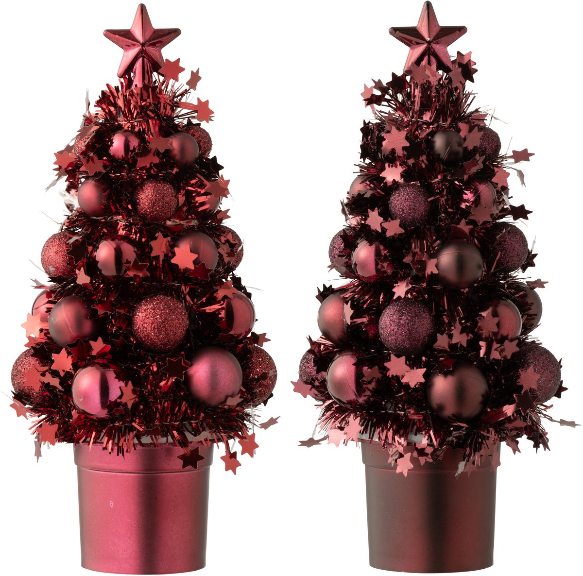 J-Line decoratie Kerstboom Kerstballen - polystyreen - bordeaux - 2 stuks