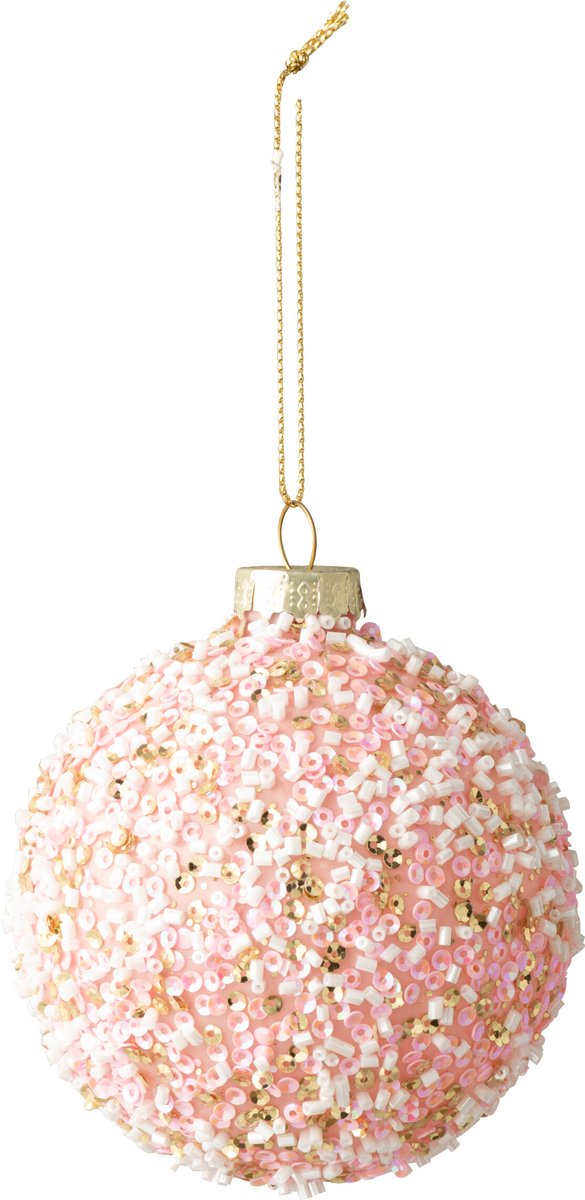 J-Line Kerstbal met parels - glas - roze - set van 24