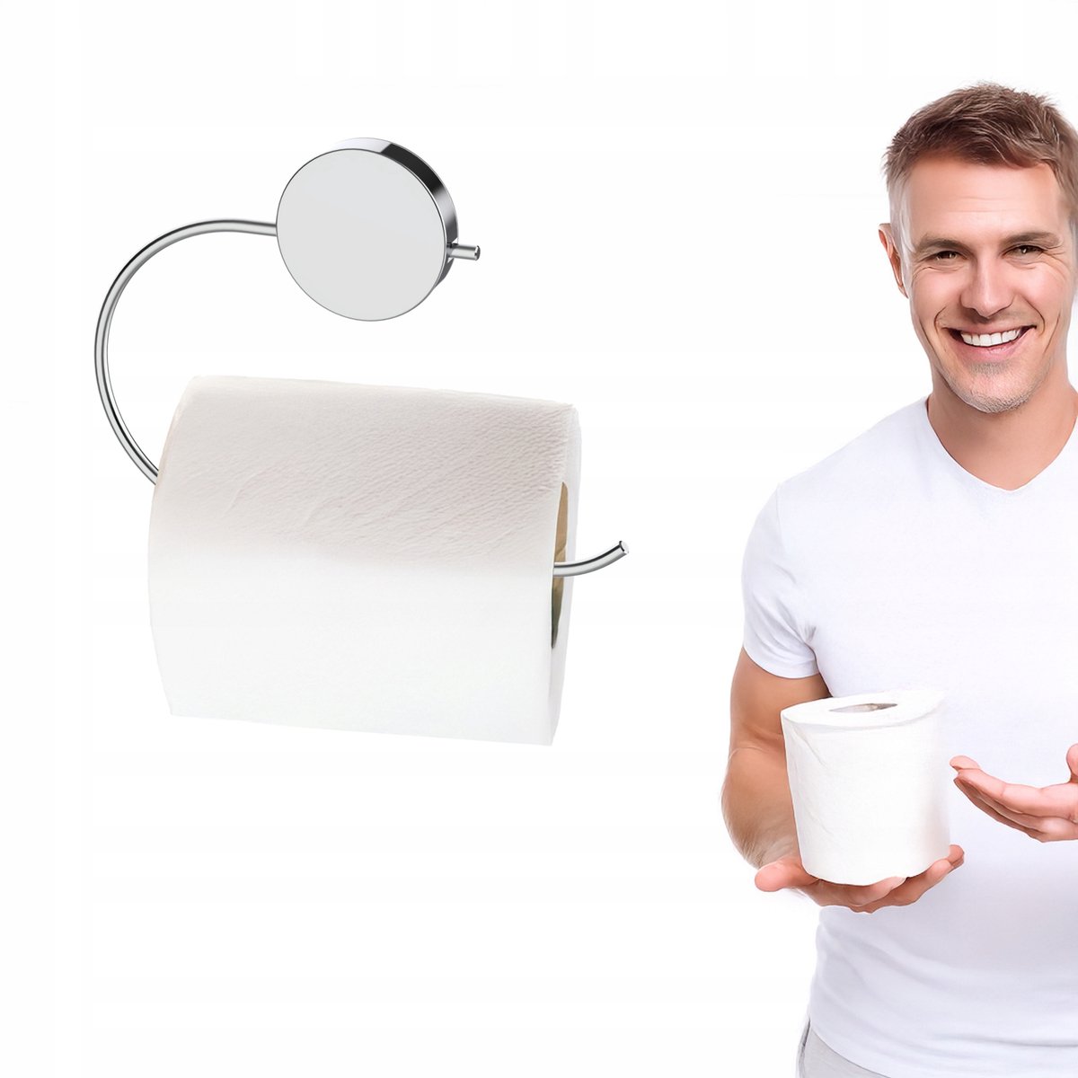 Zilveren Wandhouder Toiletpapier - Zonder Boren, Modern Design