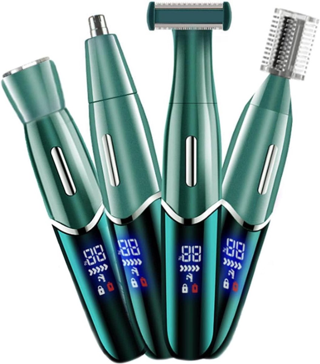Elektrisch scheerapparaat dames - Lady shaver kit - Haren verwijderen - 4-in-1 multifunctioneel - 10 x 2 cm - Groen