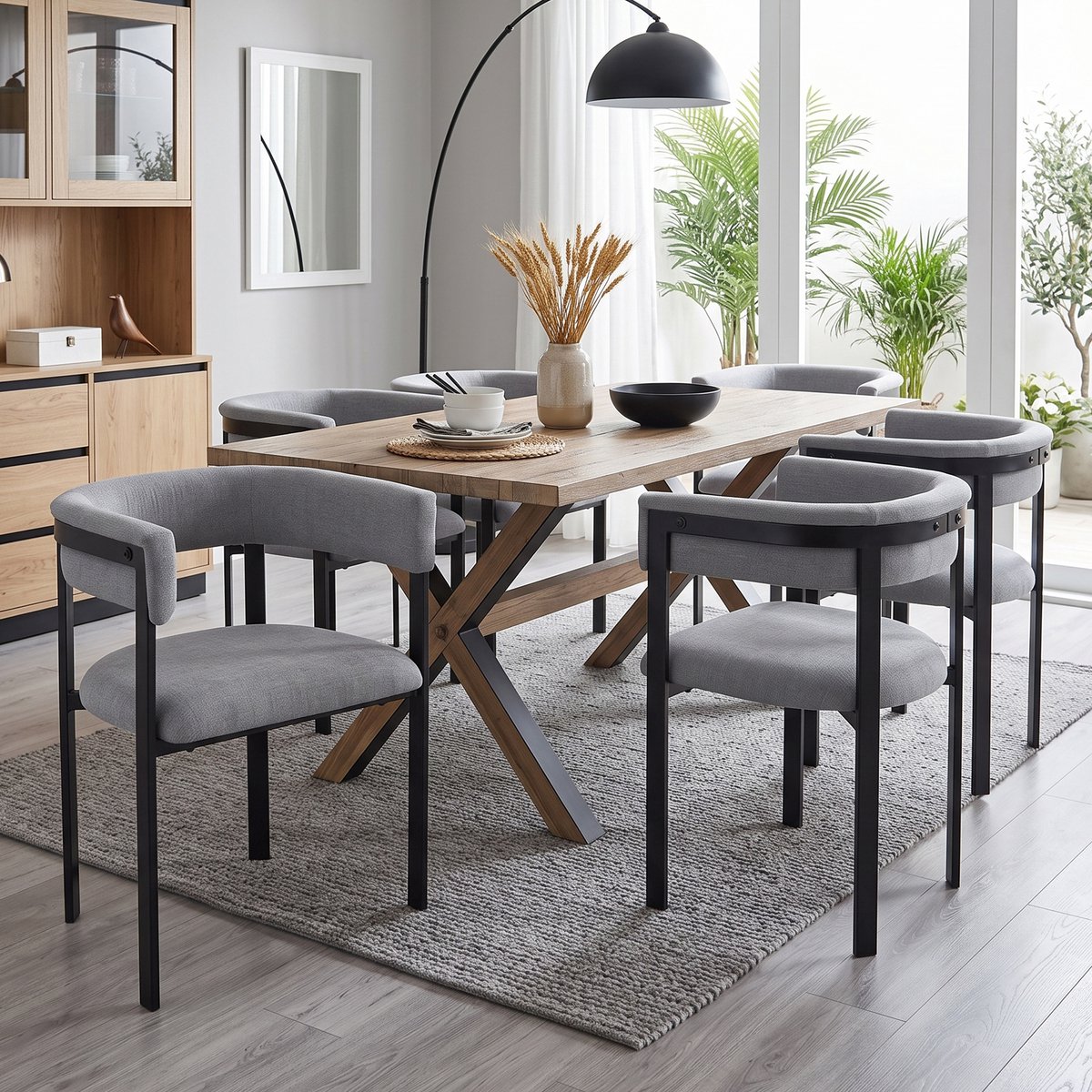 Clruro Eetkamerstoelen - 6 Stuks - Volledig Omhullende Rugleuning - Chenille en Metaal - Grijs