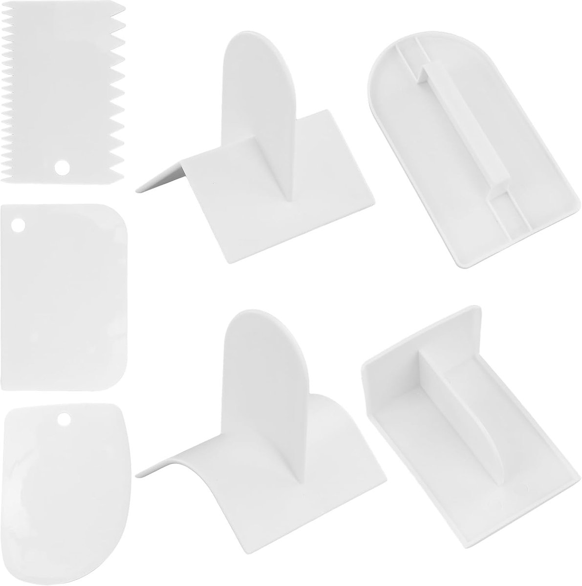 Set van 4 taartvormpels met 3 crèmespatels, glad plat, T-type, V-type, U-type, gladmaker, kunststof taartschraper, glad gereedschap, wit glazuurglazuur, voor gebak, decoreren