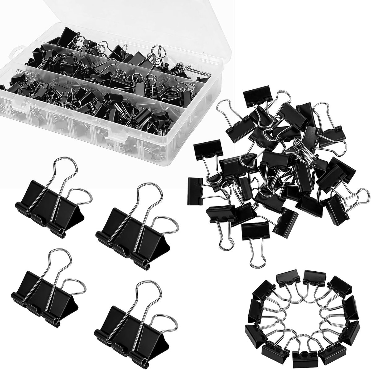 170 Stuks Foldback Klemmen, 15mm/19mm/25mm/32mm Vouwklemmen Set, Papierklemmen, Documentenclips, Multifunctionele Klemmen voor Office Home Supplies (Zwart)