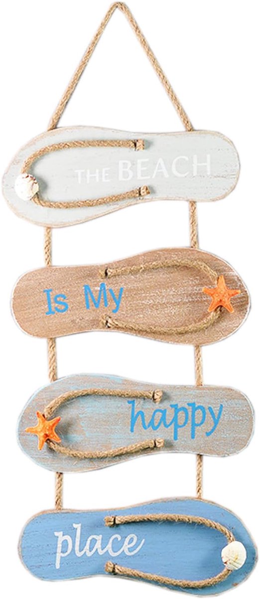 bord hout, wandbord hout Beach, decoratief bord met tekst, stranddecoratie, flip-flop wandversiering met strandontwerp, hangend wandornament voor thuis, bar, café, strandrestaurant, feesten B