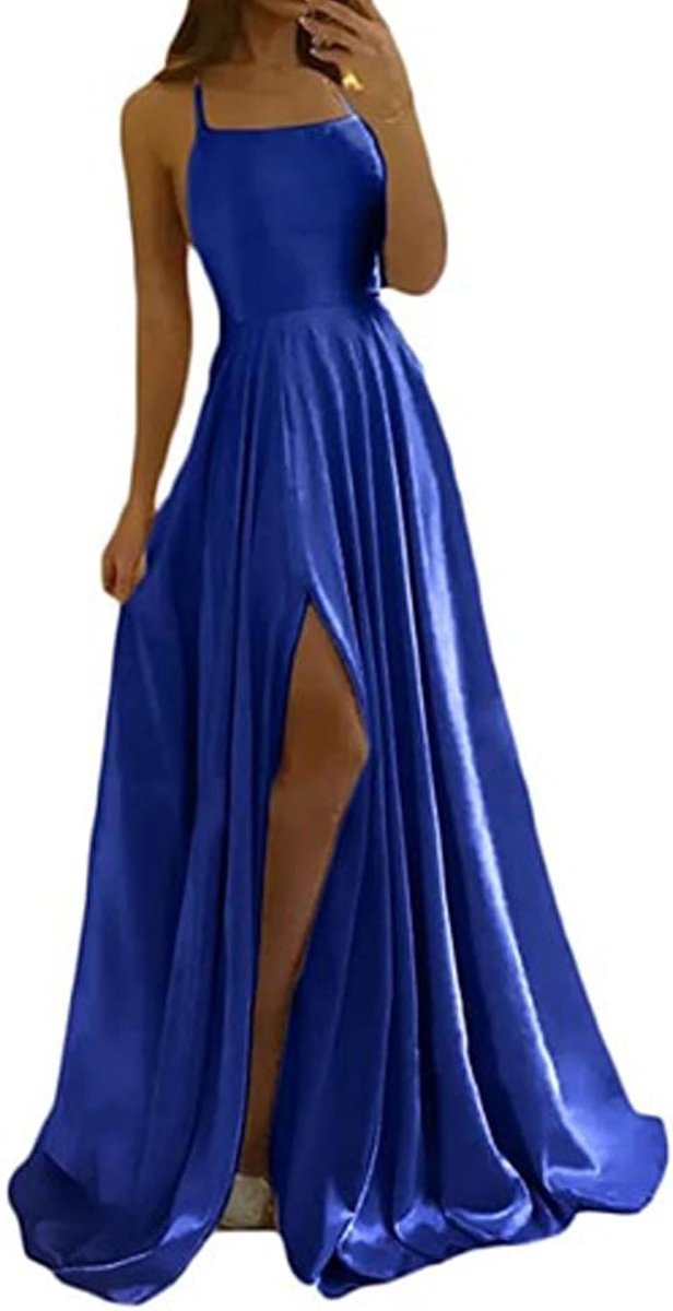 Xxxiticat Elegante lange baljurk voor dames, satijn, A-lijn, bruiloftsjurk, avondjurken, sexy halterjurk, spaghetti bruidsjurk, lange prinsessenjurk, bruidsmeisjesjurk