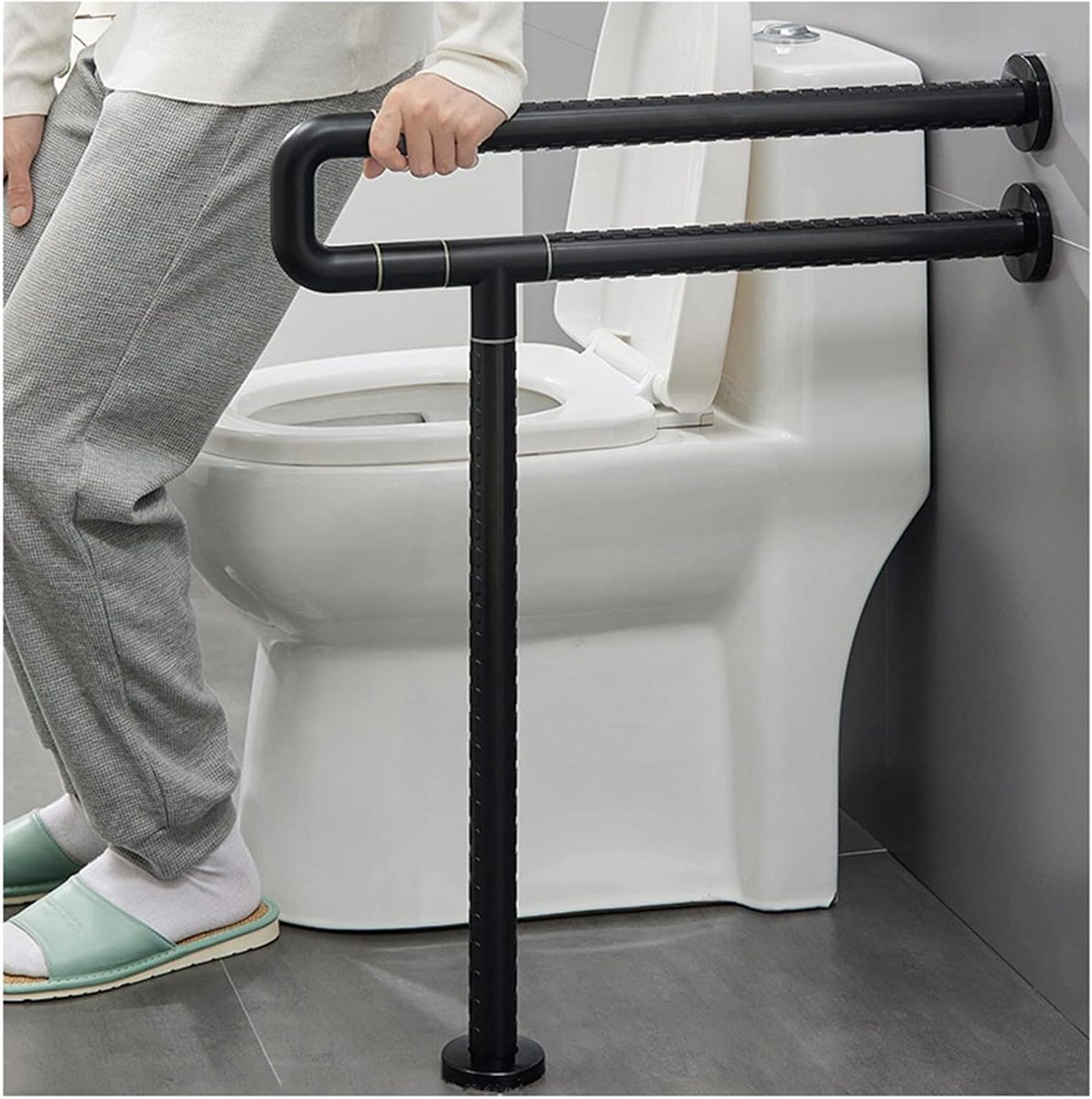Toiletbeugel - Veiligheidsleuning Badkamer - Veiligheid Verhogen - Roestvrijstalen Constructie - 70 cm - Zwart