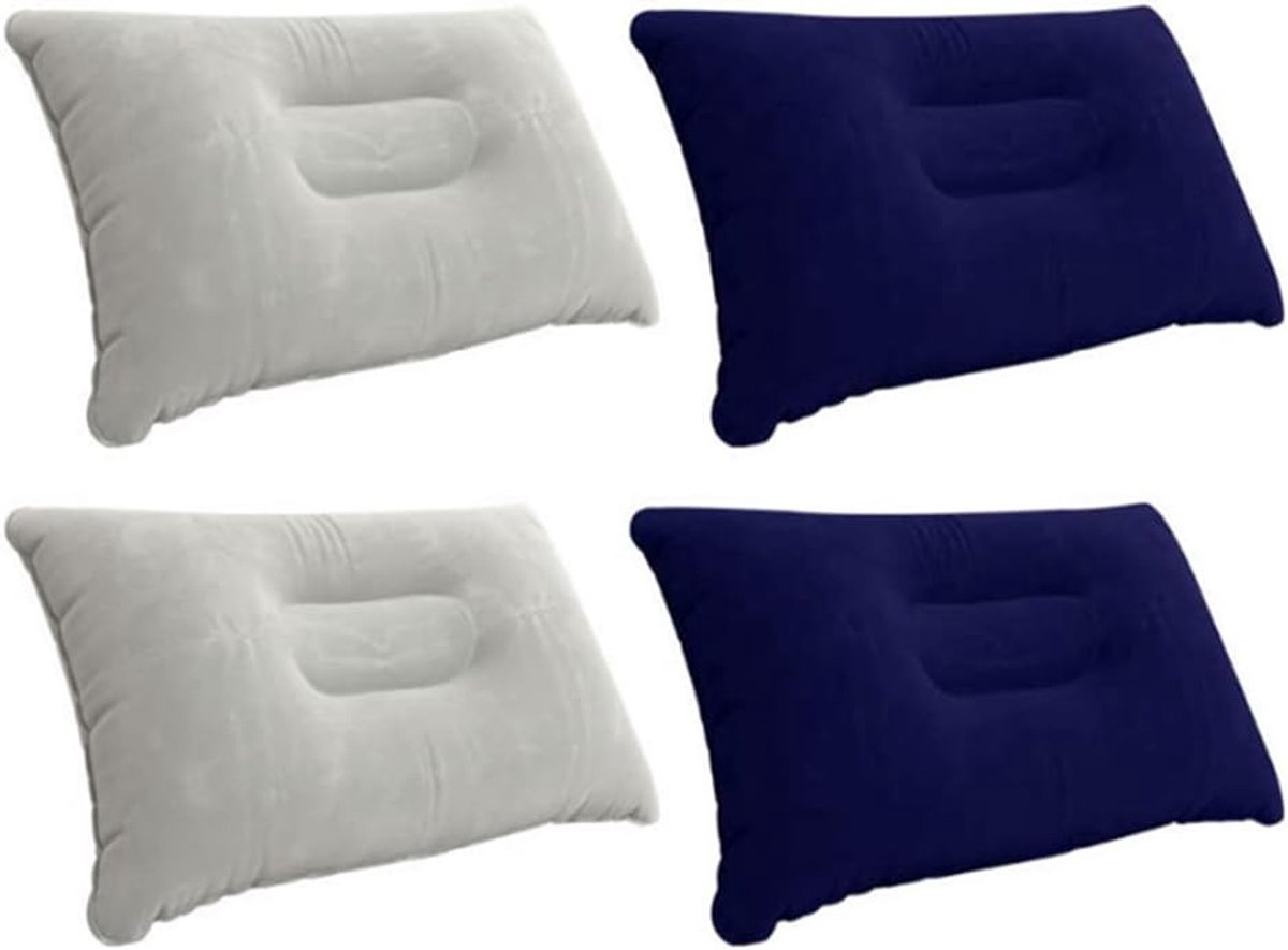 Luchtdichte Campingkussens voor Comfort tijdens Reis, Strand en Kamperen - 4 Stuks, Blauw en Grijs