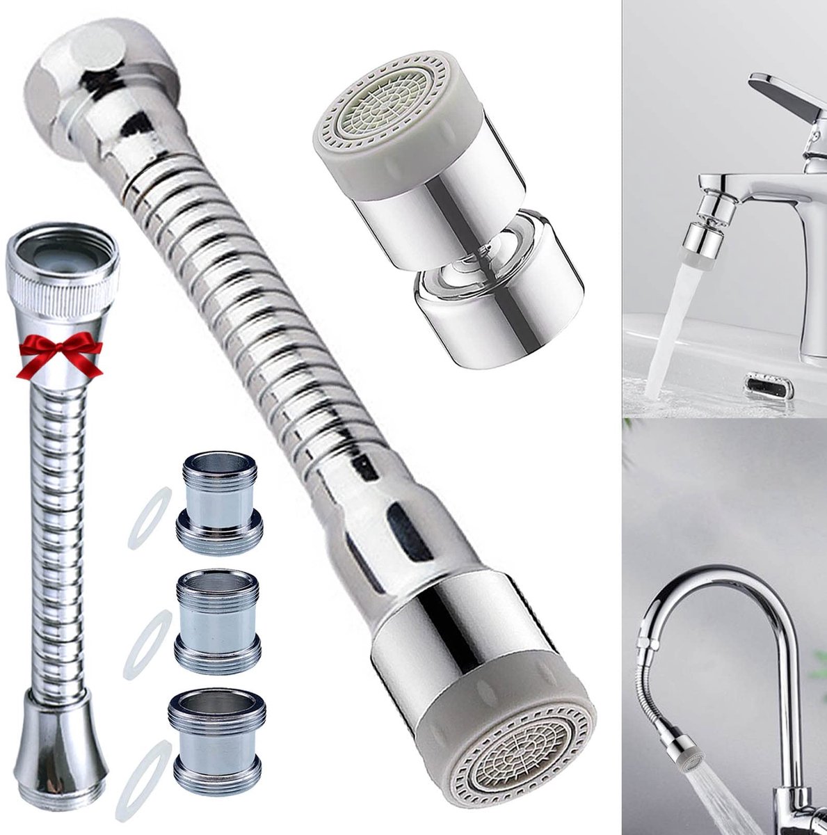 Dailygoods - Tap Spray Head - Kraanverlenging - 360° Draaibaar - Keuken Accessoire - Kraan Sproeier - Met 3 Adapters - Geschikt voor M22 tot M24/M20/M18