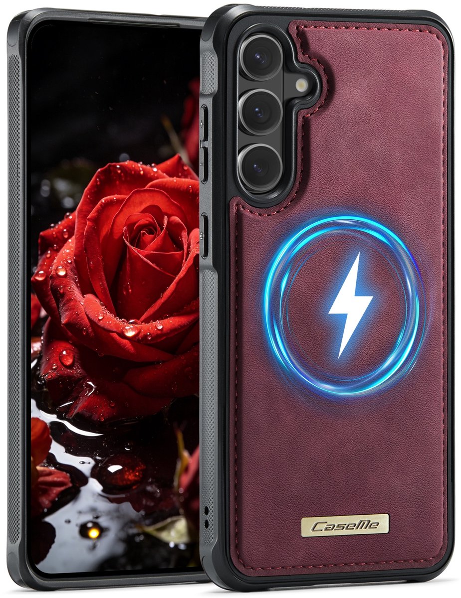 CaseMe Hoesje - Geschikt voor Samsung Galaxy S26 Plus Hoesje - CaseMe C69 Leather Back Cover - MagSafe Compatible - Rood