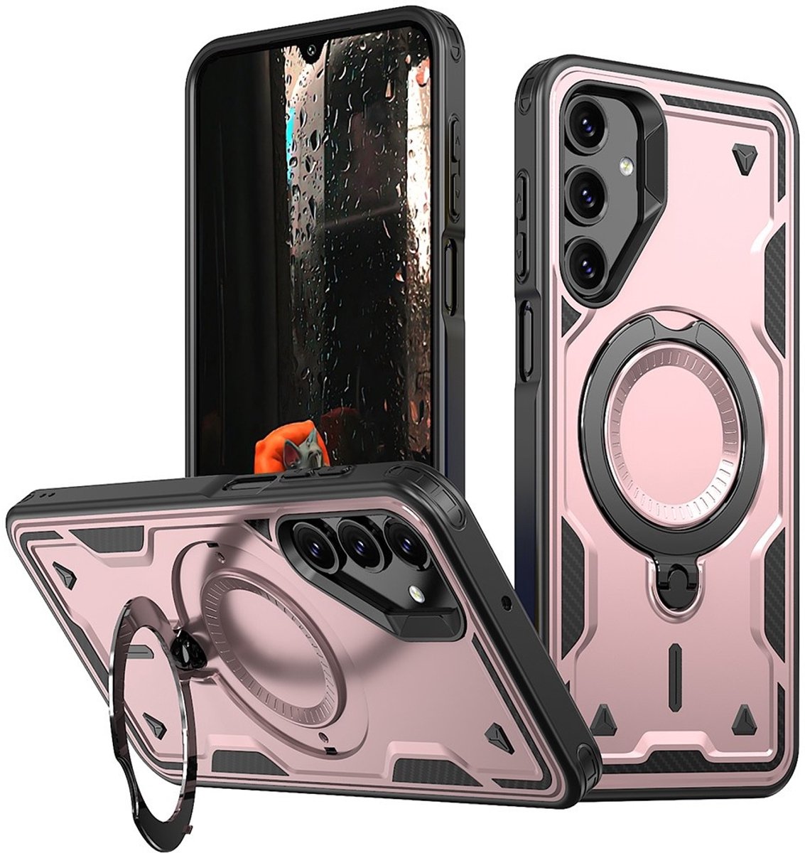 Coverup Hoesje - Geschikt voor Samsung Galaxy A16 Hoesje - Coverup Armor Back Cover met MagSafe Compatible Kickstand - Rose Gold