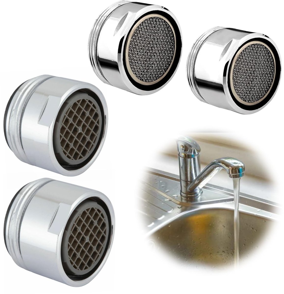 Inovra- Kraan Zeef Set van 8 Stuks - Aerator M22 - Metalen Inzetstuk - Meng Nozzle Sleutels - Geschikt voor Badkamer/Keuken - Hoogwaardige Kwaliteit - Kraanaerator