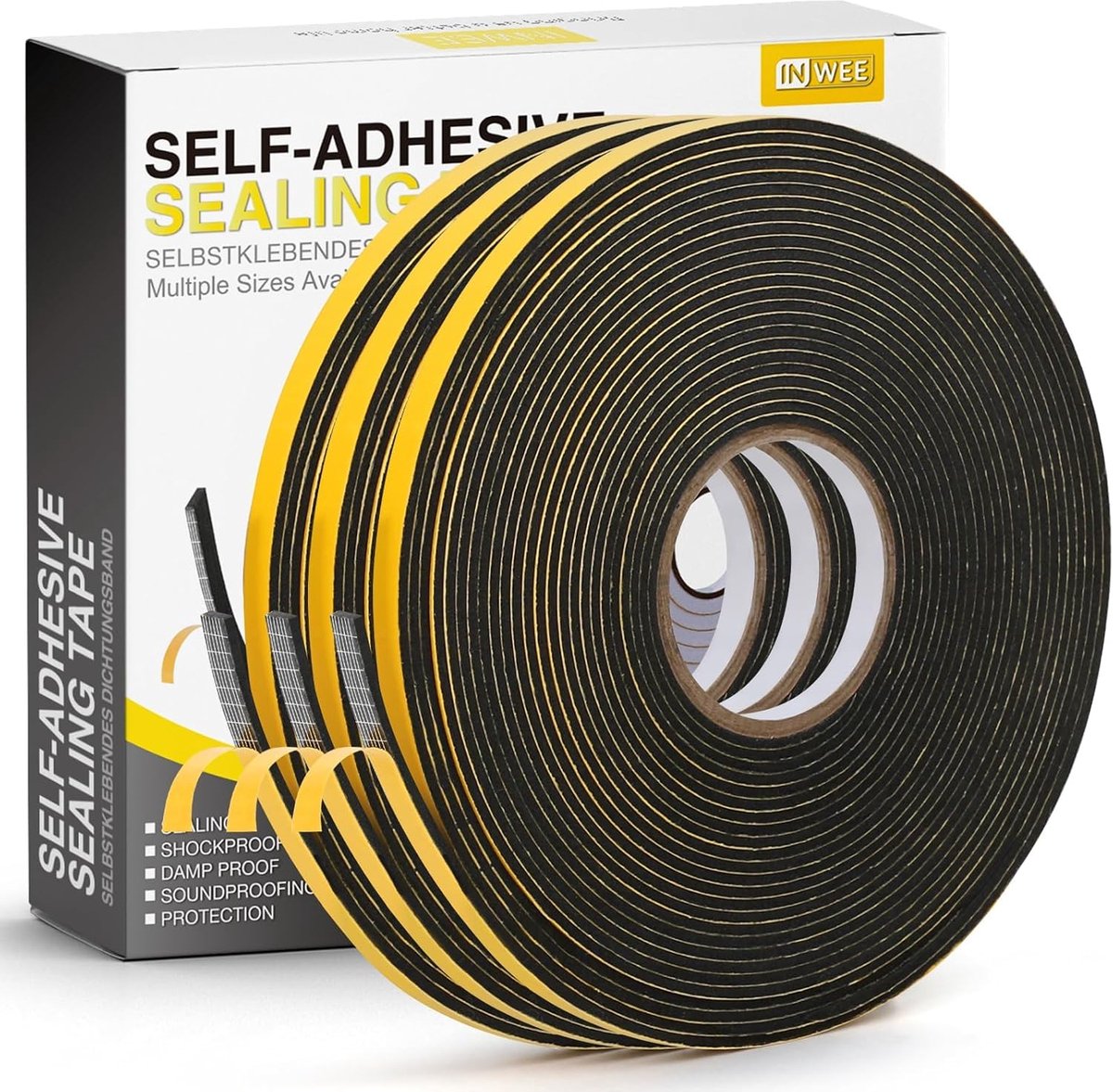 SnelShoppen - Afdichtingstape voor Deuren en Ramen, Zelfklevende Rubber Schuimafdichtstrips, Tochtstopper Weerstrip, Afdichtingstape 20m (6mm x 1.5mm)