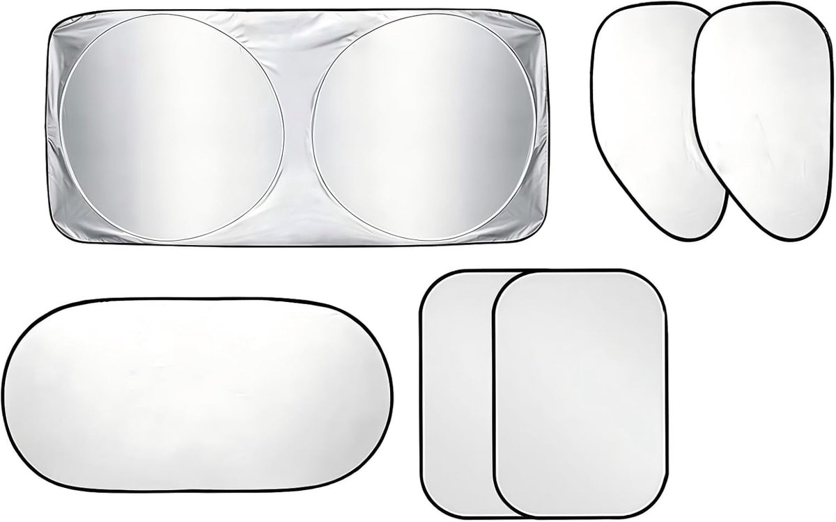 Thijox - 6-Delig Auto Zonnescherm Set Voorruit & Zijruiten, Dubbellaags Reflecterend, Opvouwbaar Memory Frame, UV- en Warmtebescherming, Universeel 15