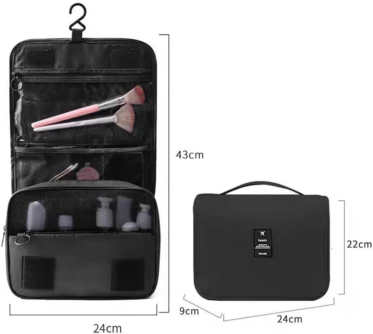 Thijox - Hangende Toilettas Grijs Waterdicht met Haken en Meerdere Vakken voor Reizen, Compact en Modieus, Ideaal voor Camping, Vakantie en Thuisgebru