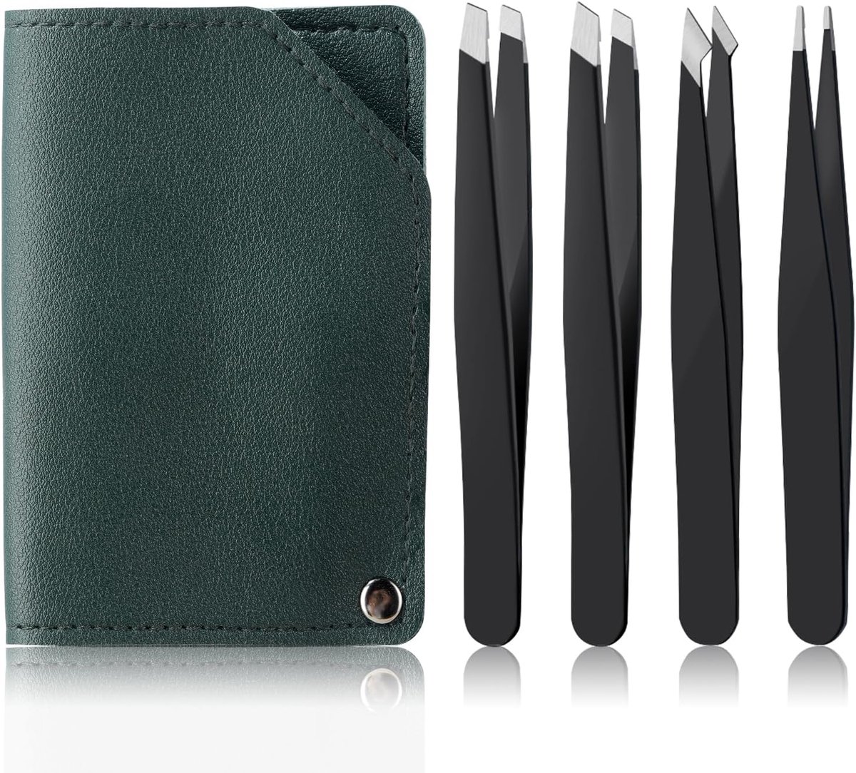 SnelShoppen - Set van 4 Professionele Wenkbrauwpincetten en Schaar voor Epilatie | Stainless Steel, Zwart, Voor Vrouwen, Perfect voor Het Verwijderen