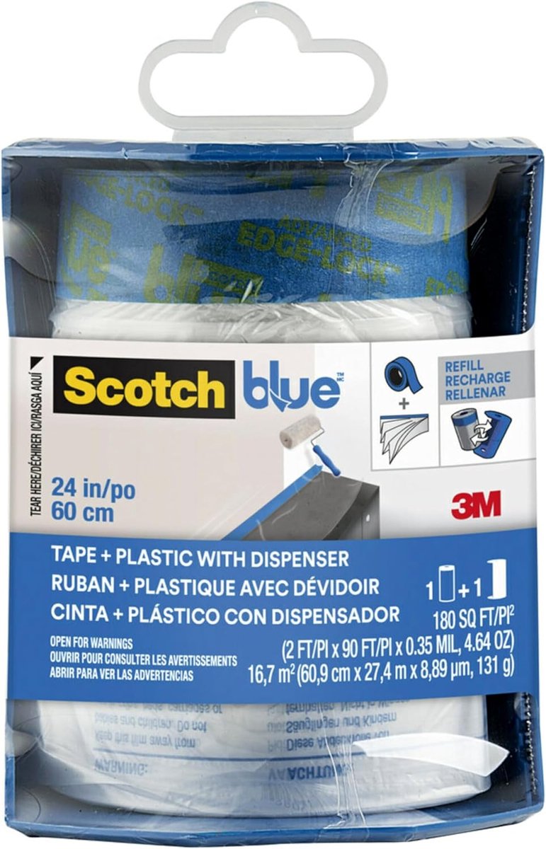 Thijox - Schildersfolie met Plakband in Dispenser, 60,9 cm x 27,4 m, Perfect voor Klussen, Bescherming en Creatieve Projecten