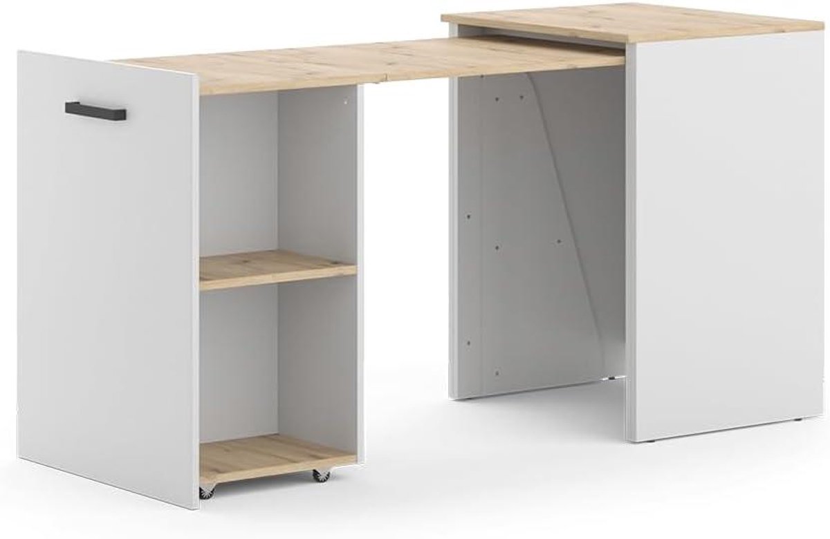 Eettafel - Uittrekbare tafel - Gezellig eten - Eenvoudig aan te passen - 60 x 50.3 cm - Greige/Eiken