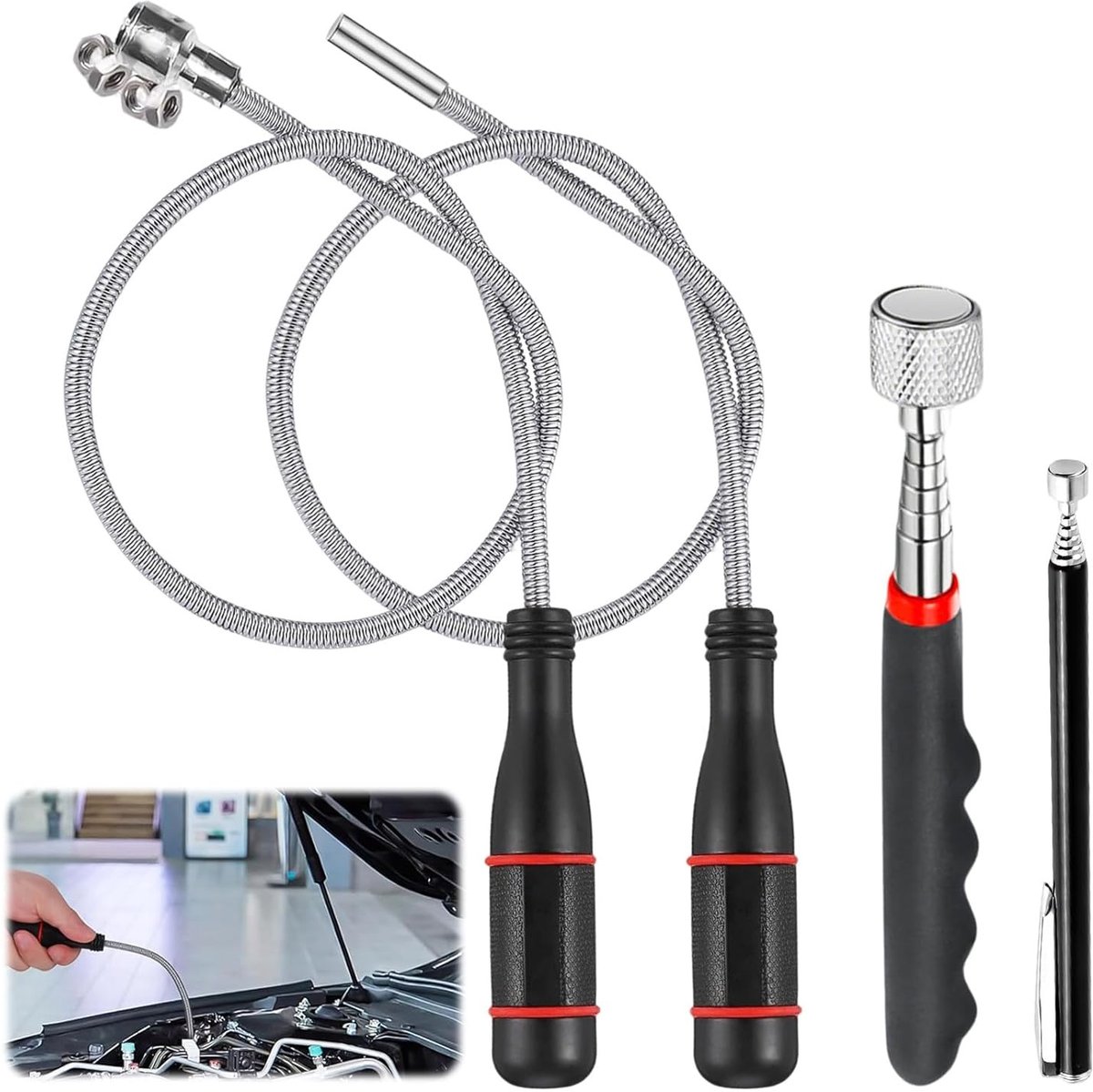 Telescopische Magnetische Stang Set van 4, Flexibele Lifter voor Kleine Onderdelen en Metaalobjecten, Ideaal voor Auto-onderdelen en Werkplaatsgebruik