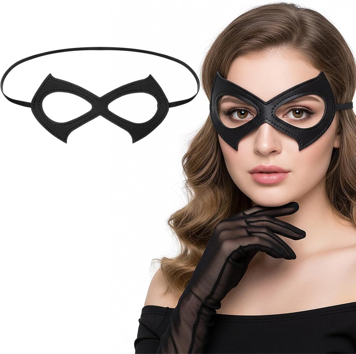 Elegante Zwarte Leren Cat Eye Masker voor Volwassenen, Half Gezicht Masker voor Verkleedpartijen, Halloween en Cosplay Accessoire